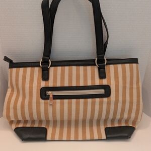 Elegant Striped Tan and Black Tote Bag